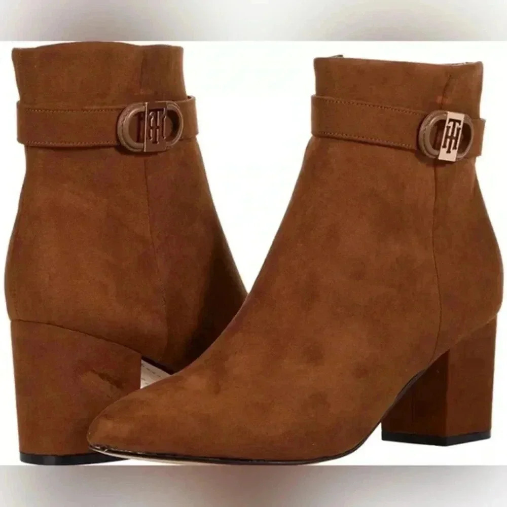 Tommy Hilfiger Womens Halliri Booties Light Brown Fabric Size 9